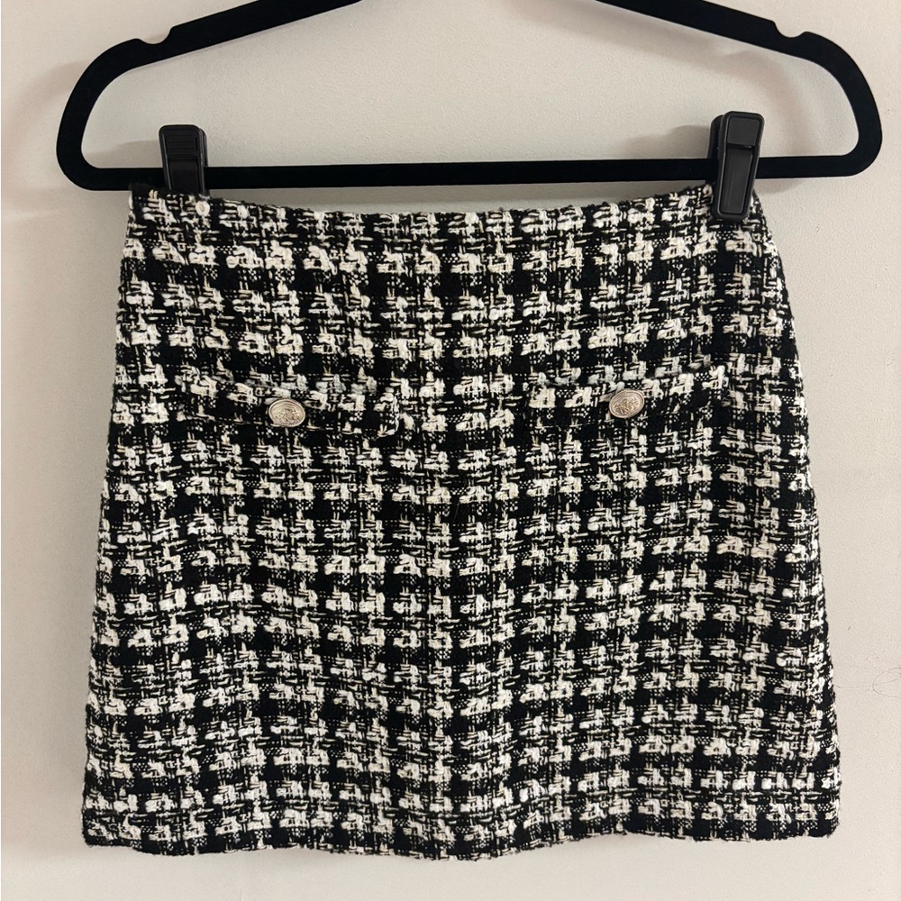 H&M Black and White Tweed Mini Skirt